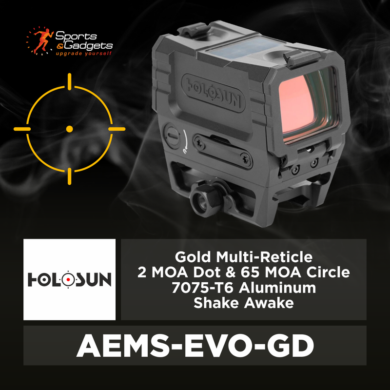 Holosun Gold Multi-Reticle 2 MOA Dot & 65 MOA Circle 7075-T6 Aluminum Shake Awake (AEMS-EVO-GD)