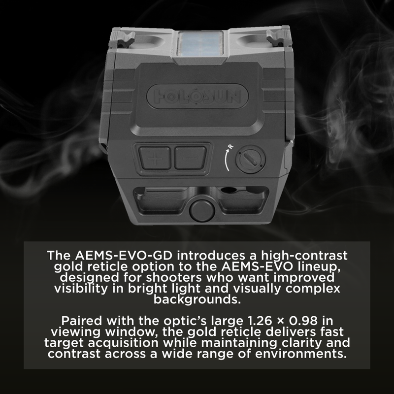 Holosun Gold Multi-Reticle 2 MOA Dot & 65 MOA Circle 7075-T6 Aluminum Shake Awake (AEMS-EVO-GD)