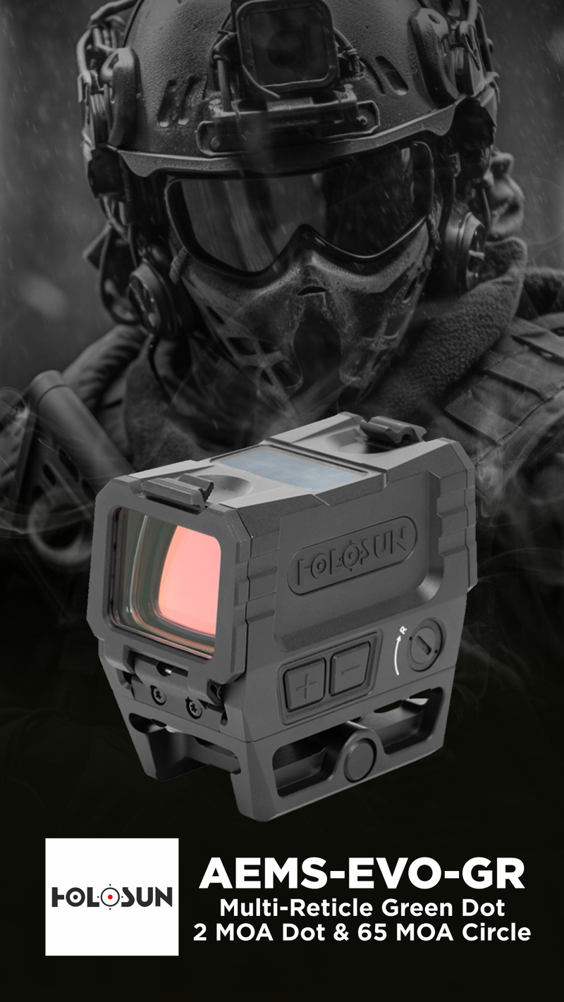 Holosun Multi-Reticle Green Dot 2 MOA Dot & 65 MOA Circle Aluminum Shake Awake (AEMS-EVO-GR)