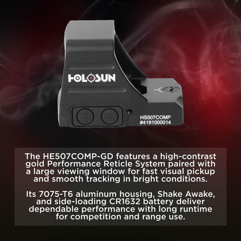 Holosun PRS Performance Reticle System Gold 2 MOA Dot & 8/20/32 MOA Circle Aluminum Shake Awake (HS507COMP-GD)