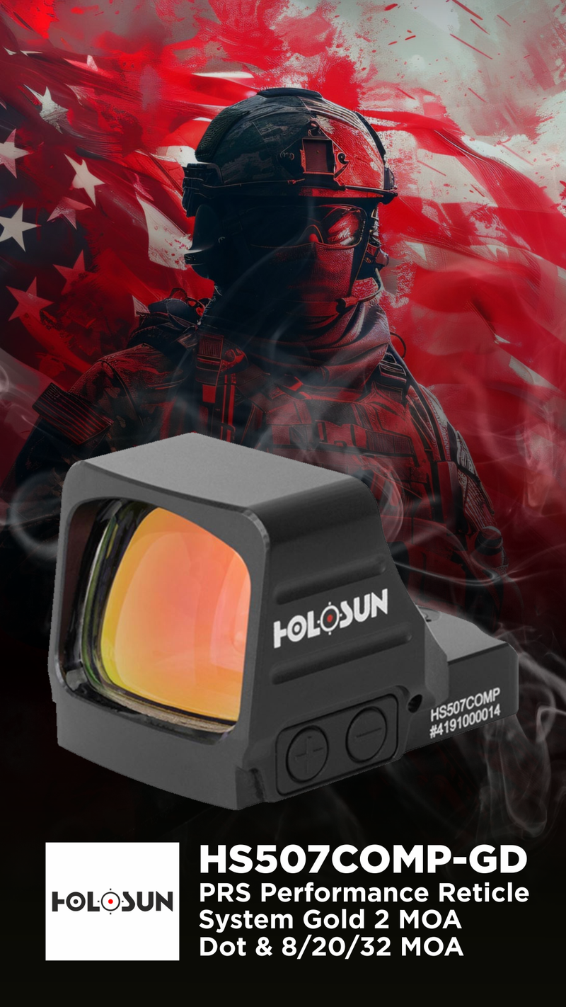 Holosun PRS Performance Reticle System Gold 2 MOA Dot & 8/20/32 MOA Circle Aluminum Shake Awake (HS507COMP-GD)