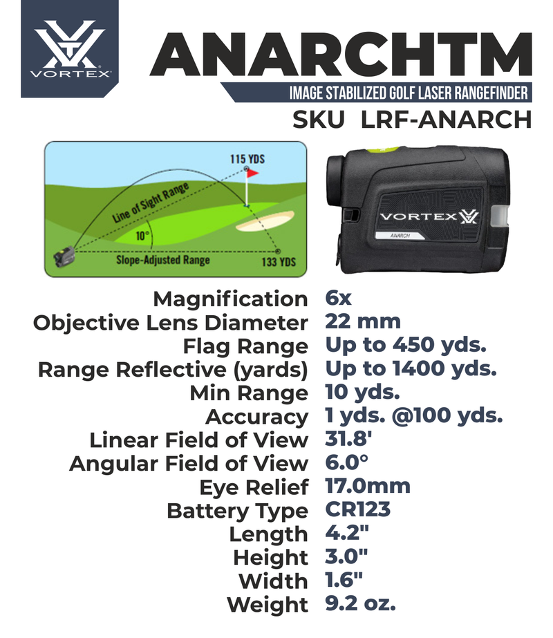 Vortex Optics Anarch Image Stabilized Golf Laser Rangefinder with Free Hat Bundle