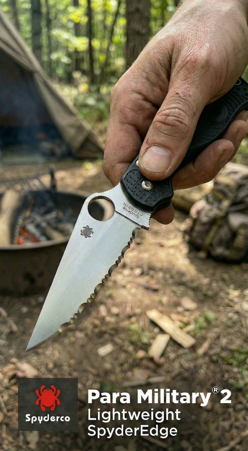 Spyderco Para Military 2 Lightweight 3.47" SpyderEdge Folding Pocket Knife (C81SBK2)