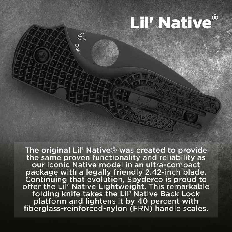 Spyderco Lil' Native Lightweight 2.42" SpyderEdge Black Blade Folding Pocket Knife (C230SBBK)
