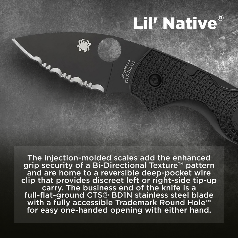 Spyderco Lil' Native Lightweight 2.42" SpyderEdge Black Blade Folding Pocket Knife (C230SBBK)