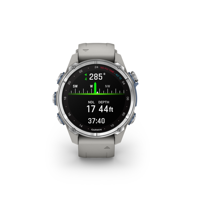 Garmin Descent Mk3 – 43 mm Stainless Steel with Fog Gray Silicone Band Watch-Style Dive Computer (010-02753-03)