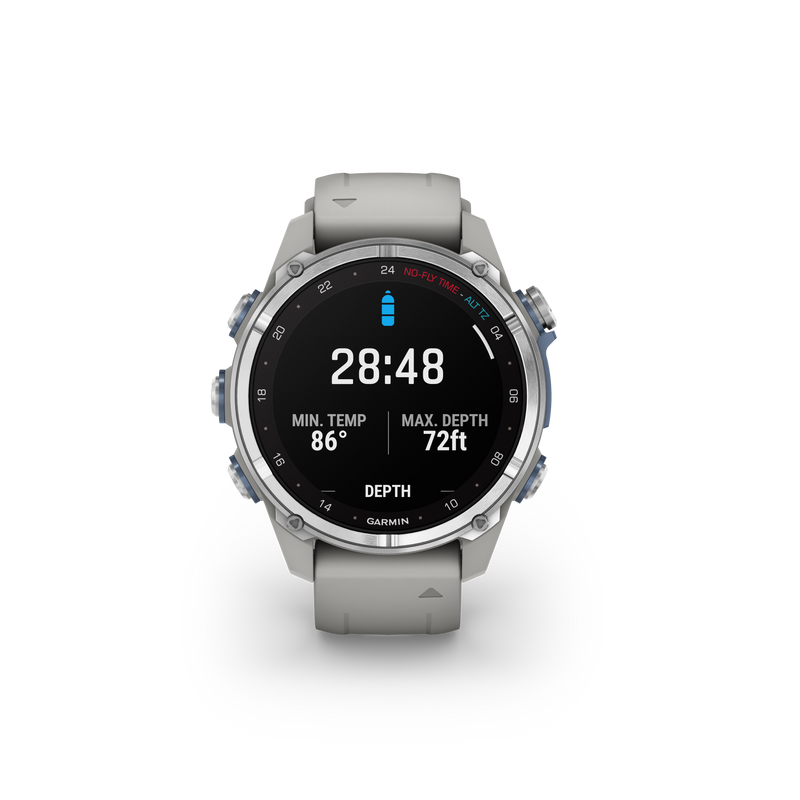 Garmin Descent Mk3 – 43 mm Stainless Steel with Fog Gray Silicone Band Watch-Style Dive Computer (010-02753-03)