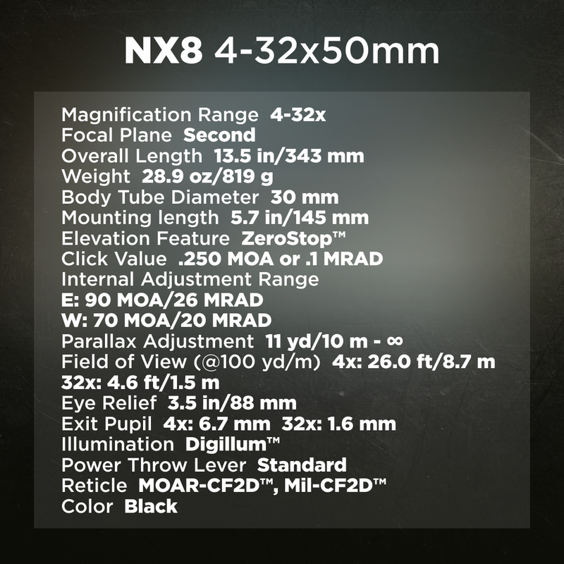 Nightforce NX8 4-32x50mm MOAR-CF2D SFP Black Riflescope (C641)