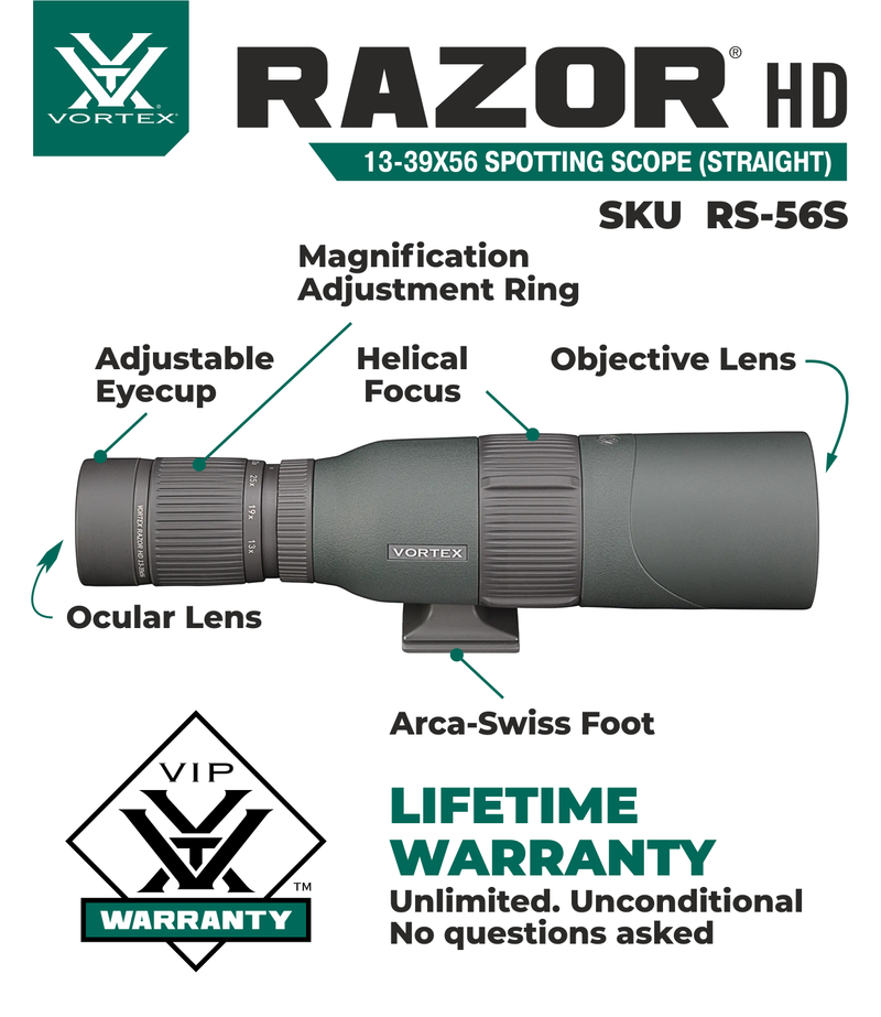 Vortex Optics Razor HD 13-39x56 Spotting Scope Straight RS-56S with Bundle