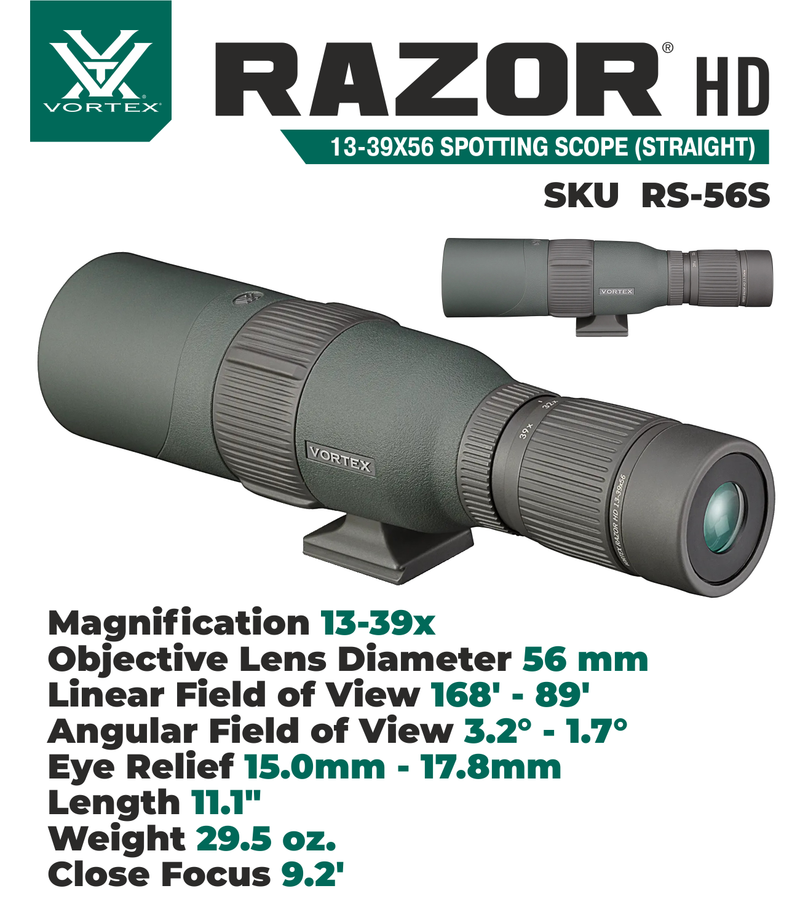 Vortex Optics Razor HD 13-39x56 Spotting Scope Straight RS-56S with Bundle