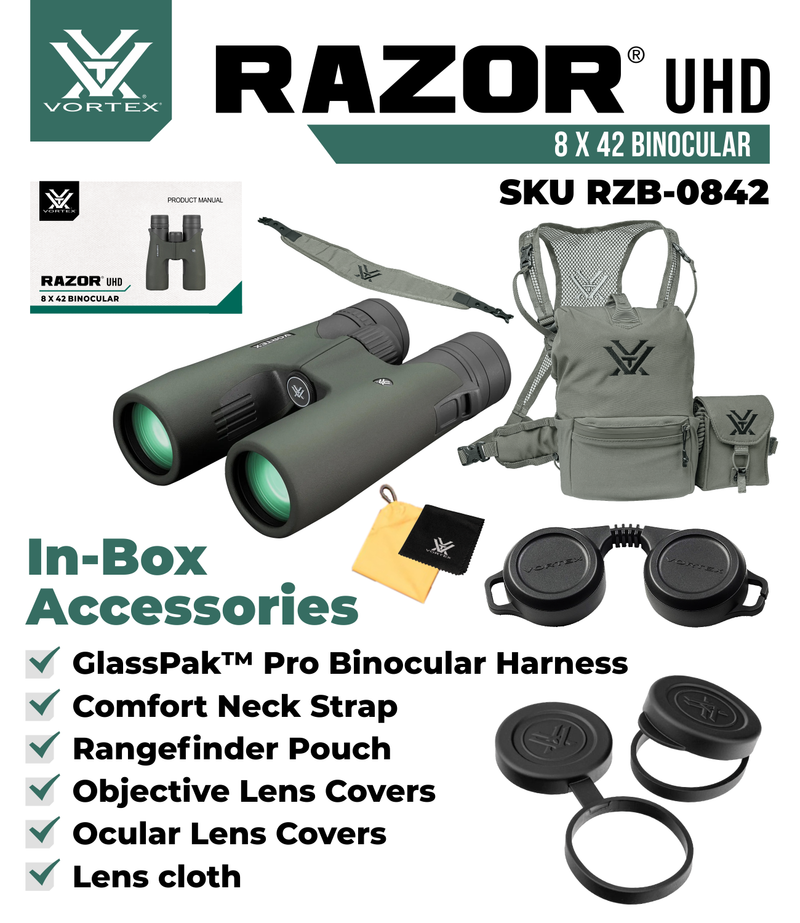 Vortex Optics Razor UHD 8x42 Waterproof Binocular (RZB-0842)