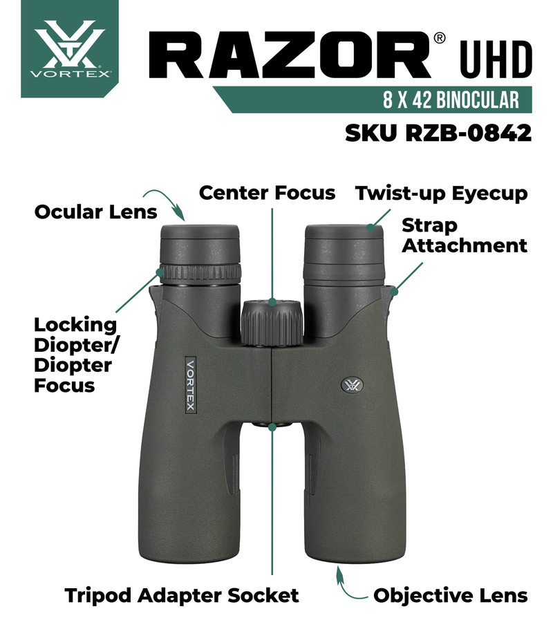 Vortex Optics Razor UHD 8x42 Waterproof Binocular (RZB-0842)