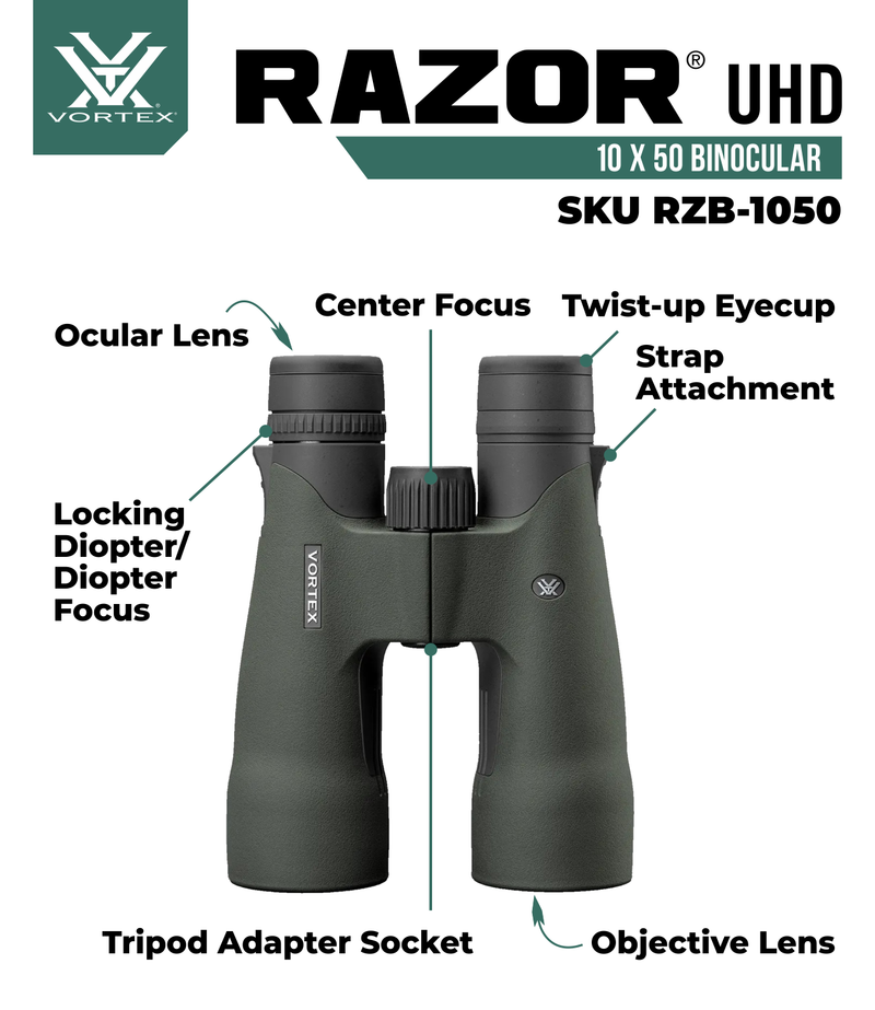 Vortex Optics Razor UHD 10x50 Waterproof Binocular (RZB-1050)