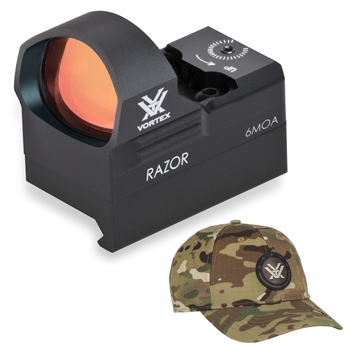 Vortex Optics Razor Red Dot Sight 6 MOA Dot with Vortex Optics Free Hat, Black Camo Bundle