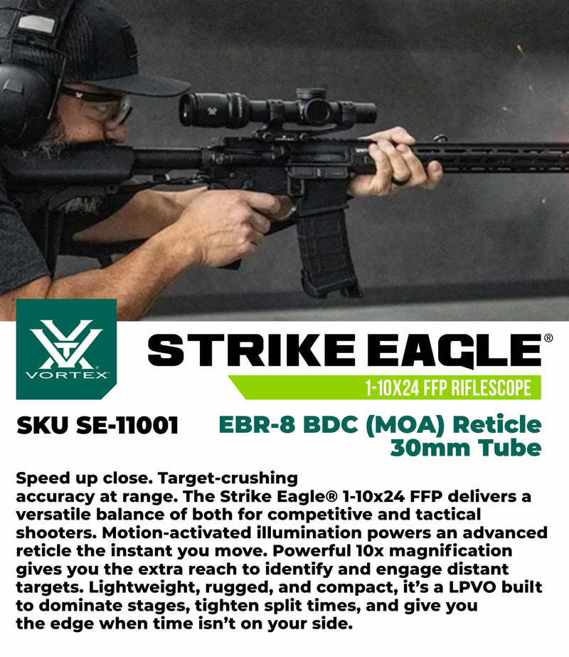 Vortex Optics Strike Eagle 1-10x24 FFP EBR-8 BDC (MOA) Reticle 30mm Tube Riflescope