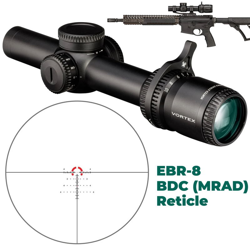 Vortex Optics Strike Eagle 1-10x24 FFP EBR-8 BDC (MRAD) Reticle 30mm Tube Riflescope
