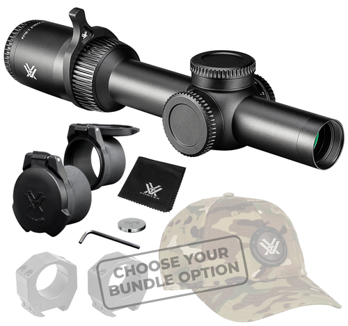 Vortex Optics Strike Eagle 1-8x24 EBR-8 MOA 30mm Riflescope with Vortex Optics 30 mm Precision Matched Medium Rings (0.97in) (Picatinny or  Weaver) or with Precision Extended Cantilever Mount 30 mm and with Vortex Optics Free Hat Bundle