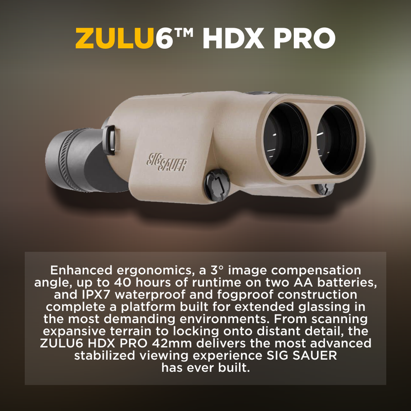 SIG SAUER ZULU6 HDX PRO Ois Binocular, 14x42mm, Image Stabilized, FDE (SOZ6WP1442)