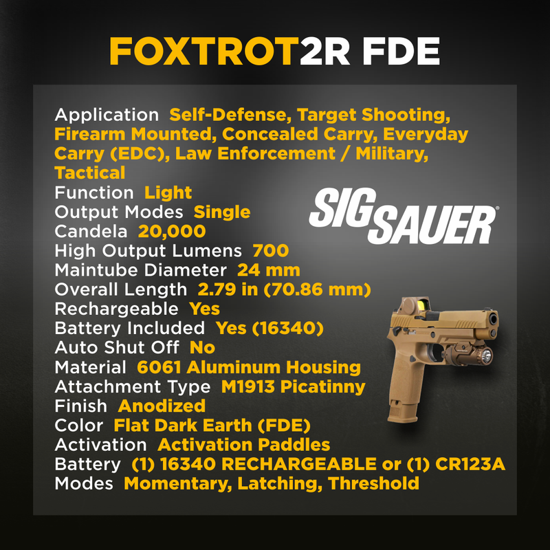 Sig Sauer FOXTROT2R FDE Ultimate 700 Lumen White Light for Versatility and Performance (SOF2R102)