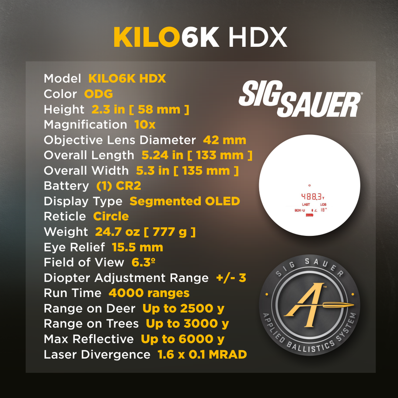 Sig Sauer KILO6K HDX 10X42mm Circle Reticle Rangefinding Binocular (SOK6K106)