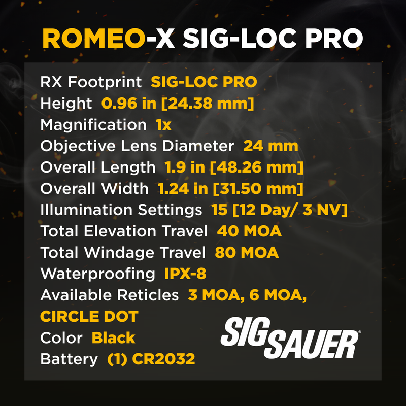 Sig Sauer ROMEO-X SIG-LOC PRO Green 3 MOA Dot Sight (SORX1580)