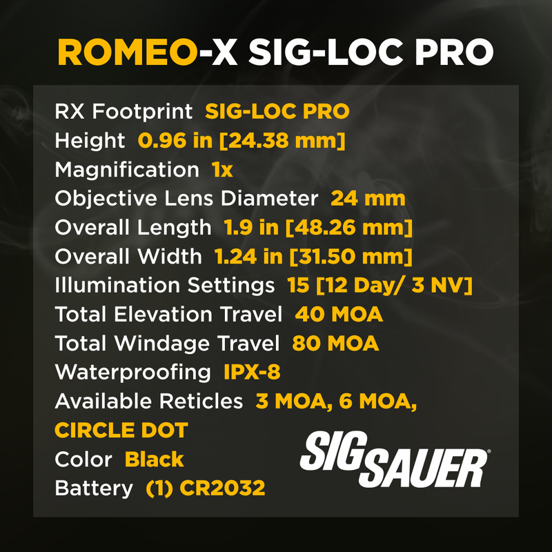 Sig Sauer ROMEO-X SIG-LOC PRO Green 6 MOA Dot Sight (SORX1590)