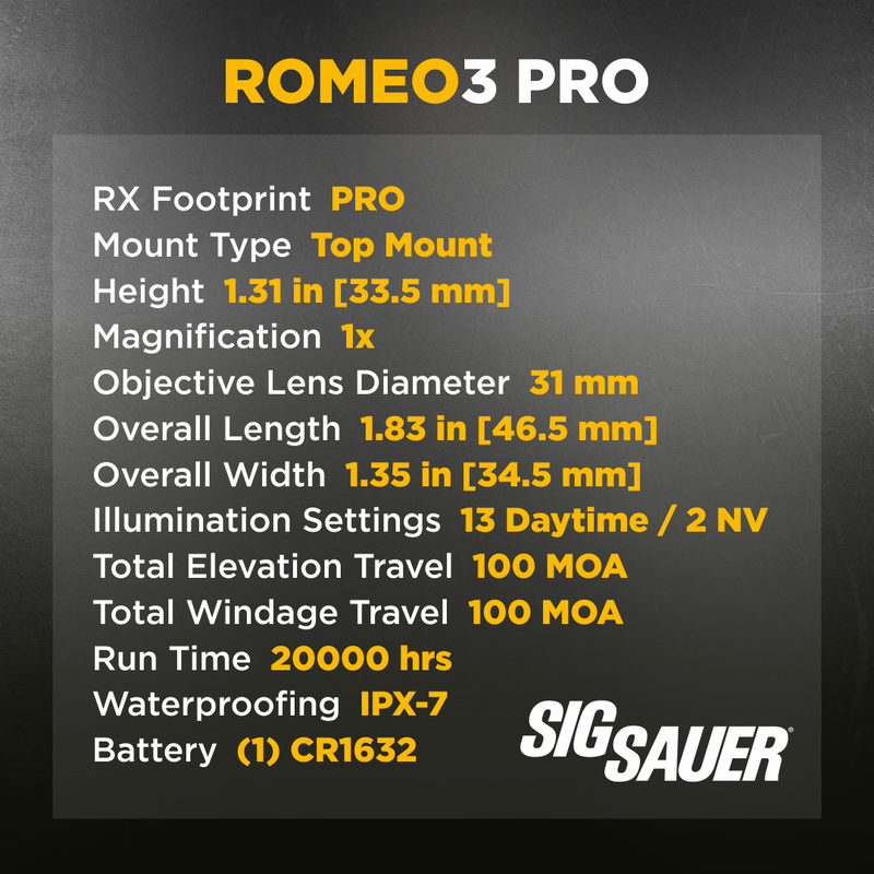 Sig Sauer ROMEO3 PRO 1X31MM 3 MOA Red Dot (SOR30300)