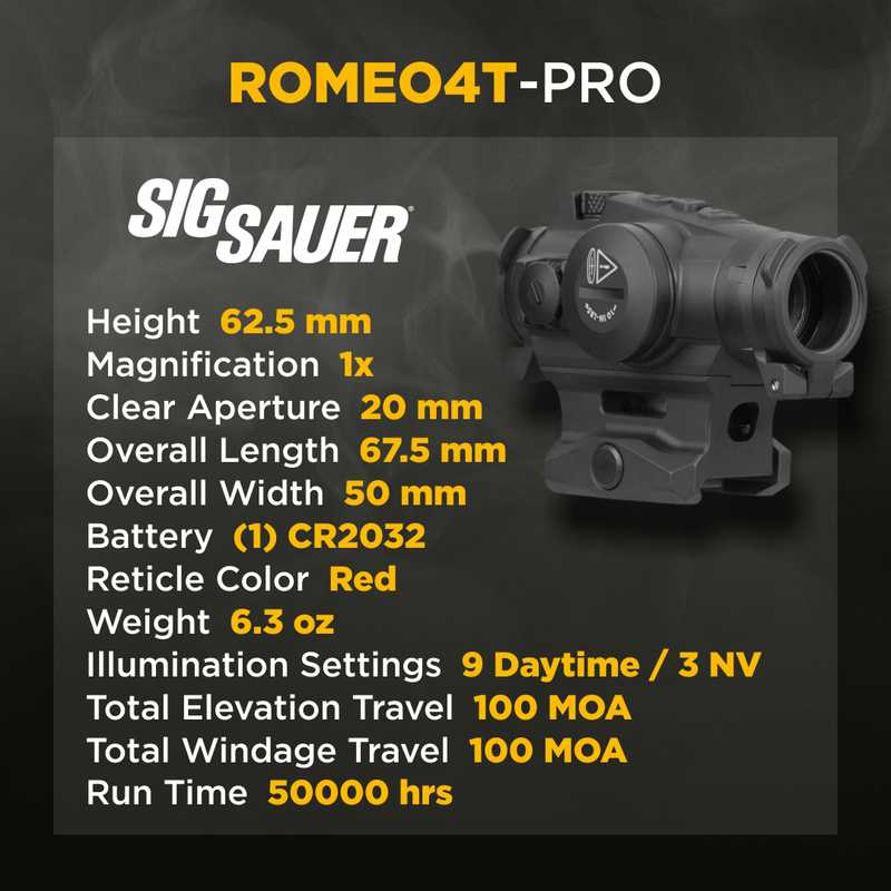 Sig Sauer ROMEO4T-PRO 1x20MM Red Dot Sight Black (SOR44101)