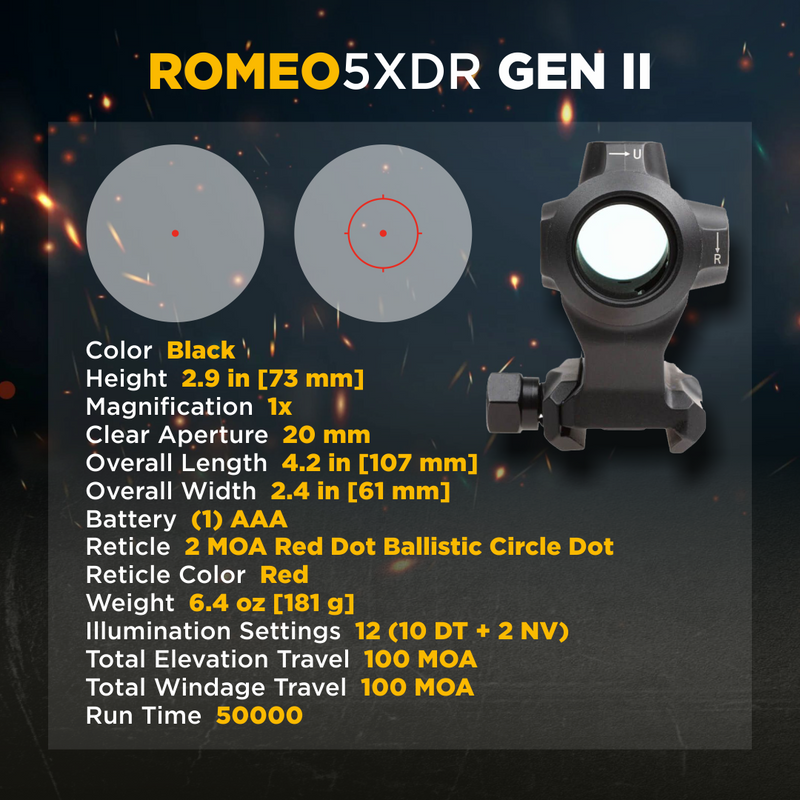 Sig Sauer ROMEO5XDR GEN II 1x20MM 2 MOA Red Dot Ballistic Circle Dot Red Dot Sight (SOR5X201)