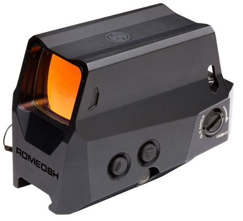 Sig Sauer ROMEO8H RED DOT Sight, Ballistic Circle DOT, 0.5 MOA ADJ, Side Battery, HEX Bolt Mount, Shroud, Black (SOR81001)