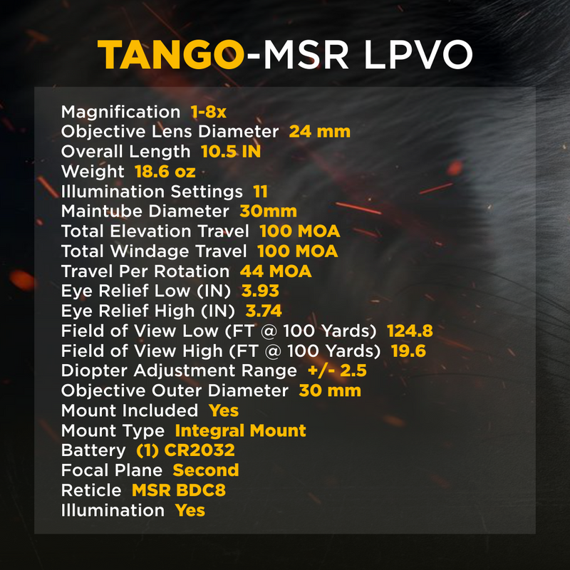 Sig Sauer TANGO-MSR LPVO 1-8X24mm SFP Riflescope, Black (SOTM81000)