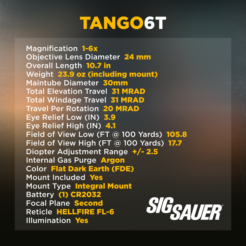 Sig Sauer TANGO6T S-VPS KIT 1-6X24mm (SFP) FDE Riflescope (SOT61SVPS)