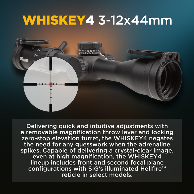 Sig Sauer WHISKEY4 3-12X44MM EXPOSED ZERO STOP ILLUMINATED SFP Riflescope (SOW43002)