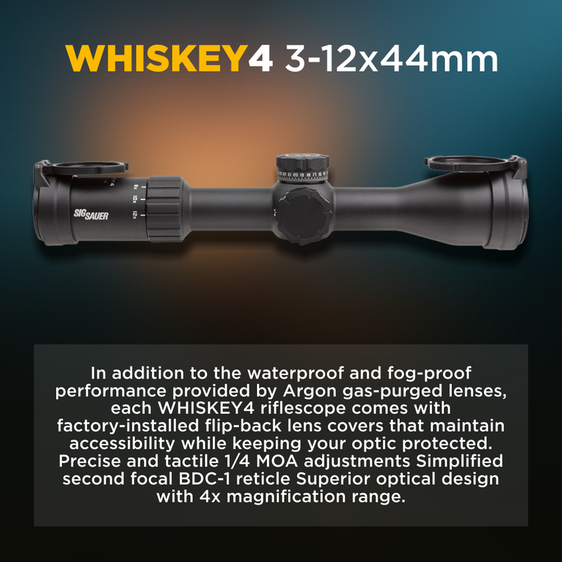 Sig Sauer WHISKEY4 3-12X44MM EXPOSED ZERO STOP ILLUMINATED SFP Riflescope (SOW43002)
