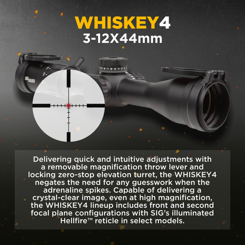 Sig Sauer WHISKEY4 3-12X44mm Exposed Zero Stop Non-Illuminated (SFP) Riflescope (SOW43001)