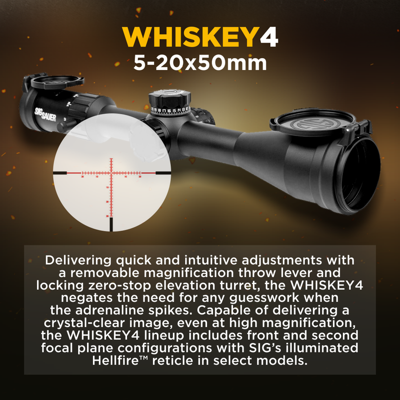 Sig Sauer WHISKEY4 5-20X50mm Exposed Zero Stop Non-Illuminated (FFP) MOA Milling Hunter 2.0 Riflescope (SOW45001)