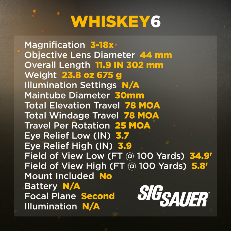 Sig Sauer WHISKEY6 3-18X44mm Multi-Lock Zero Stop (SFP) MOA MILLING HUNTER 2.0 Riflescope (SOW63112)