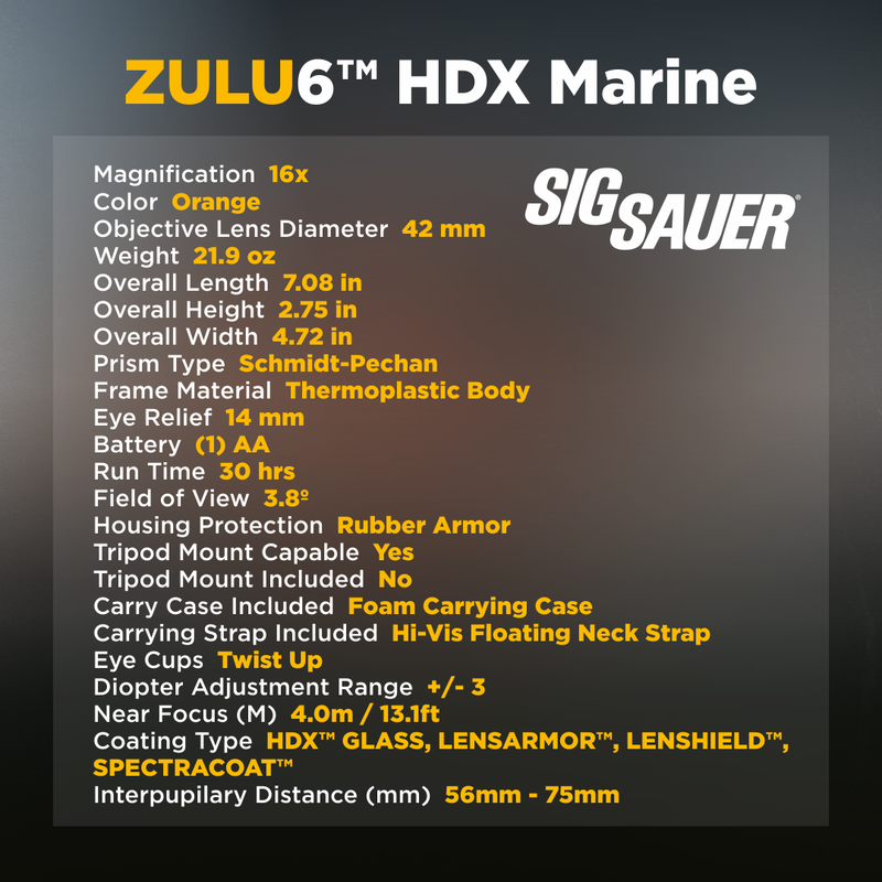 Sig Sauer ZULU6 HDX Marine 16X42mm Orange Binocular (SOZ6WP16M)