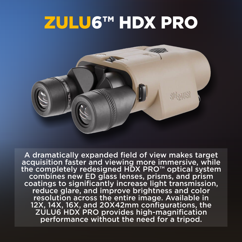 Sig Sauer ZULU6 HDX PRO 12x42mm Image Stabilized Binocular, FDE (SOZ6WP1242)