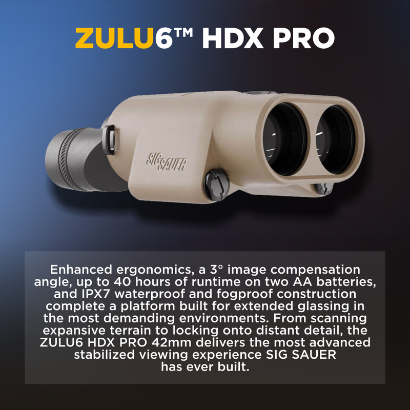 Sig Sauer ZULU6 HDX PRO 12x42mm Image Stabilized Binocular, FDE (SOZ6WP1242)