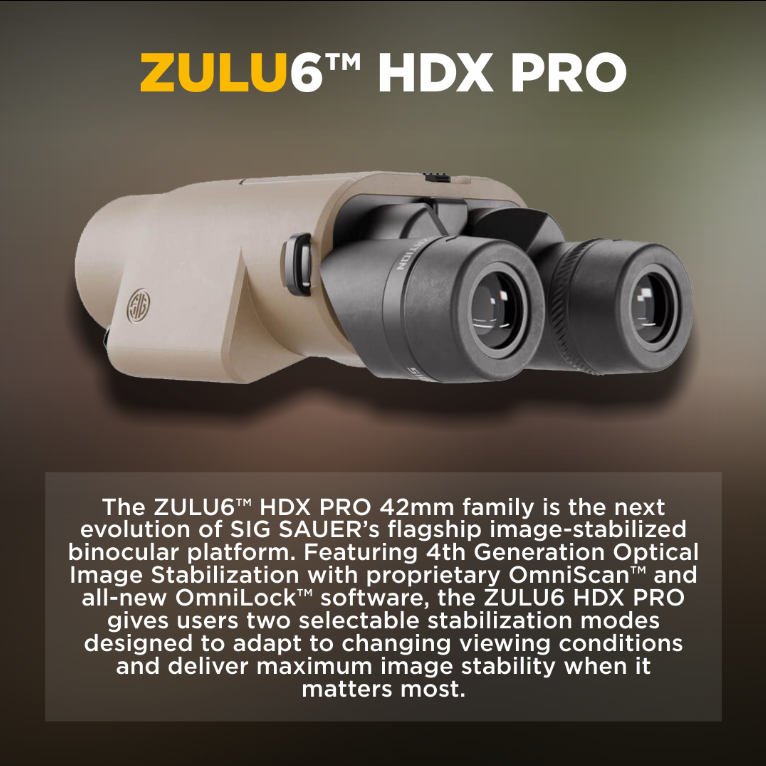 SIG SAUER ZULU6 HDX PRO Ois Binocular, 16x42mm, Image Stabilized, FDE (SOZ6WP1642)