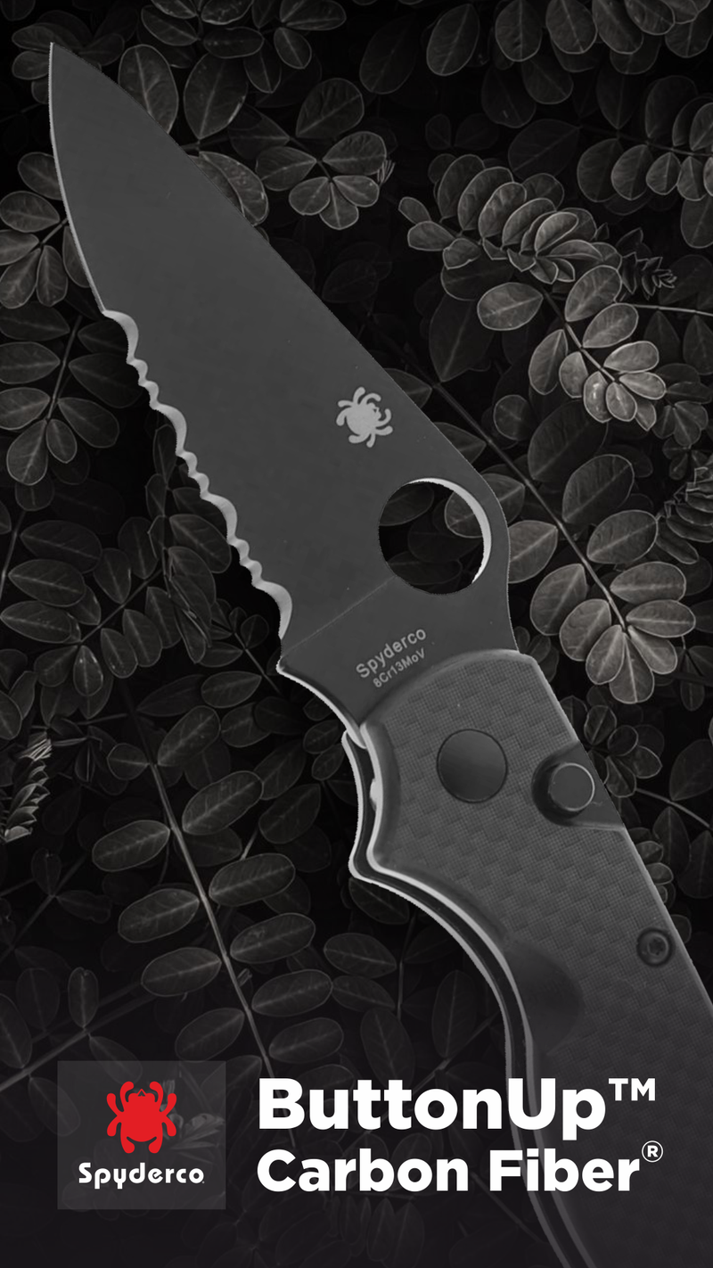 Spyderco ButtonUp Carbon Fiber 3.27" Combination Edge Black Oxide Folding Pocket Knife (C275CFPSBK)