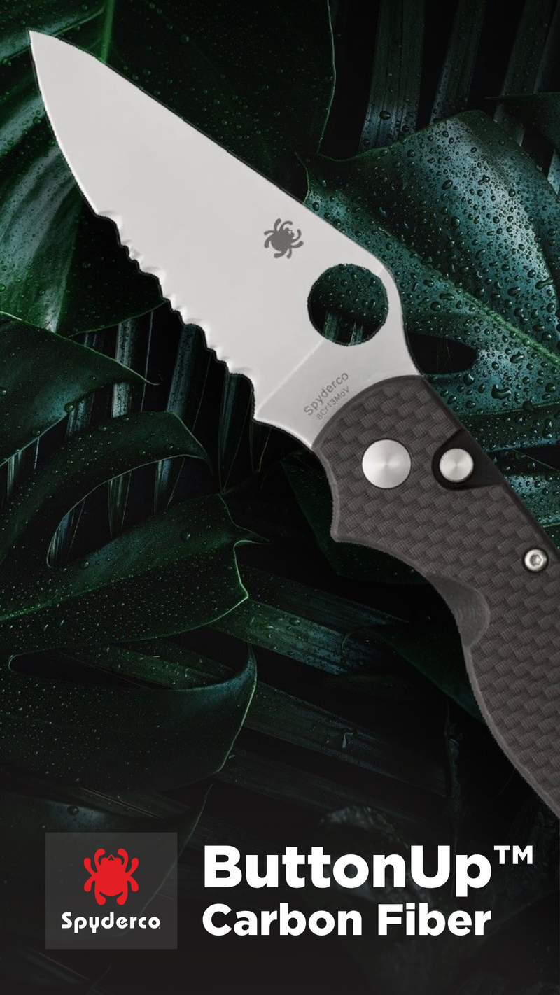 Spyderco ButtonUp Carbon Fiber Combination Edge 3.27" Folding Pocket Knife (C275CFPS)