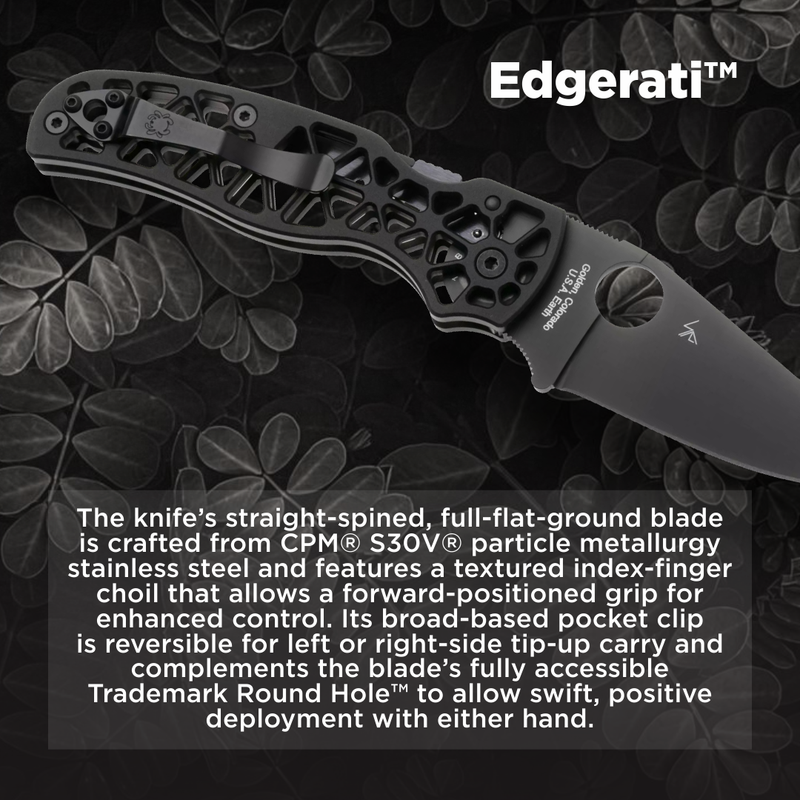 Spyderco Edgerati 3.57" Black Plain Edge Folding Pocket Knife (C266BKALBKP)