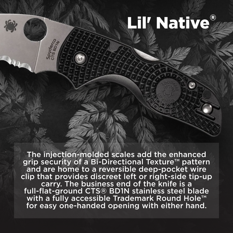 Spyderco Lil' Native Lightweight 2.42" Serrated Edge Folding Pocket Knife (C230SBK)
