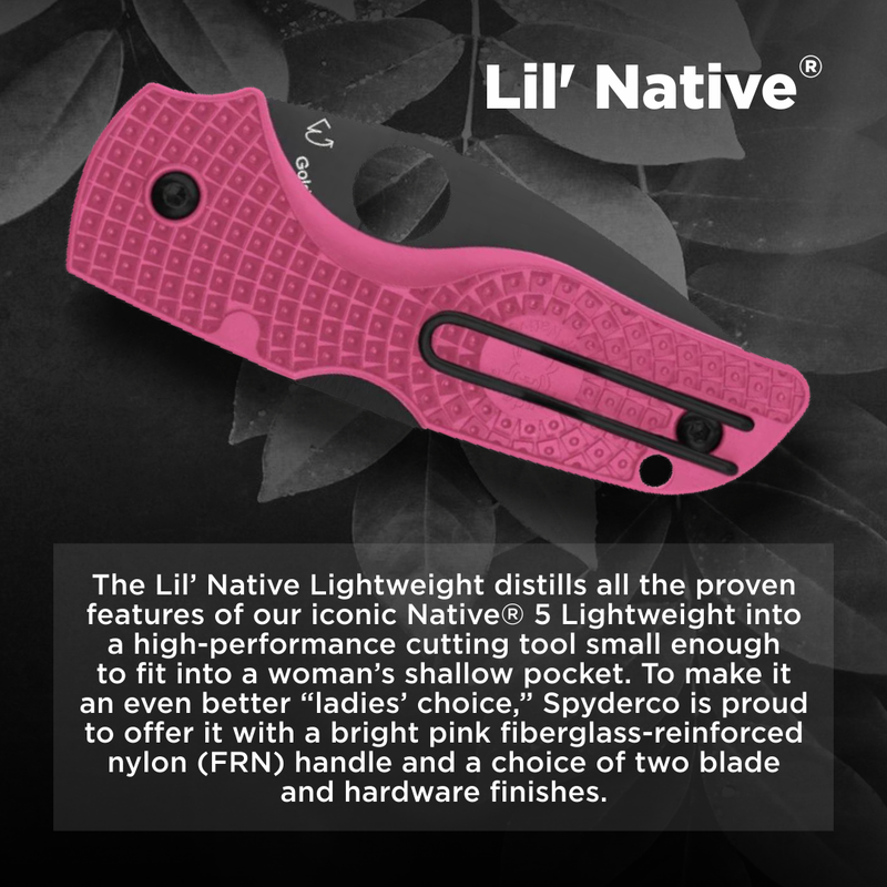 Spyderco Lil' Native Lightweight Pink 2.42" Plain Edge Folding Pocket Knife (C230PPNBK)