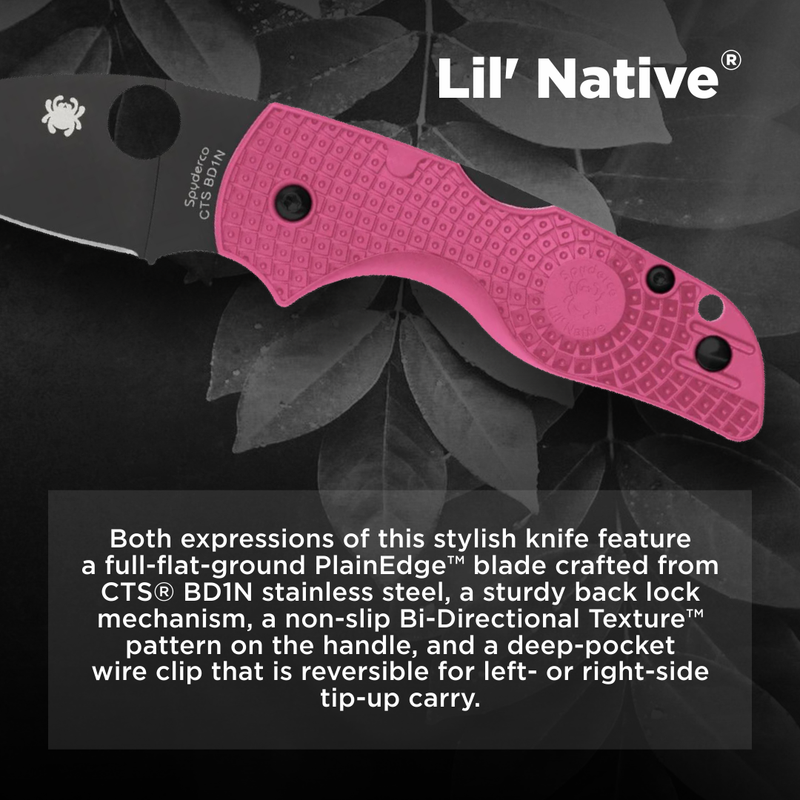 Spyderco Lil' Native Lightweight Pink 2.42" Plain Edge Folding Pocket Knife (C230PPNBK)