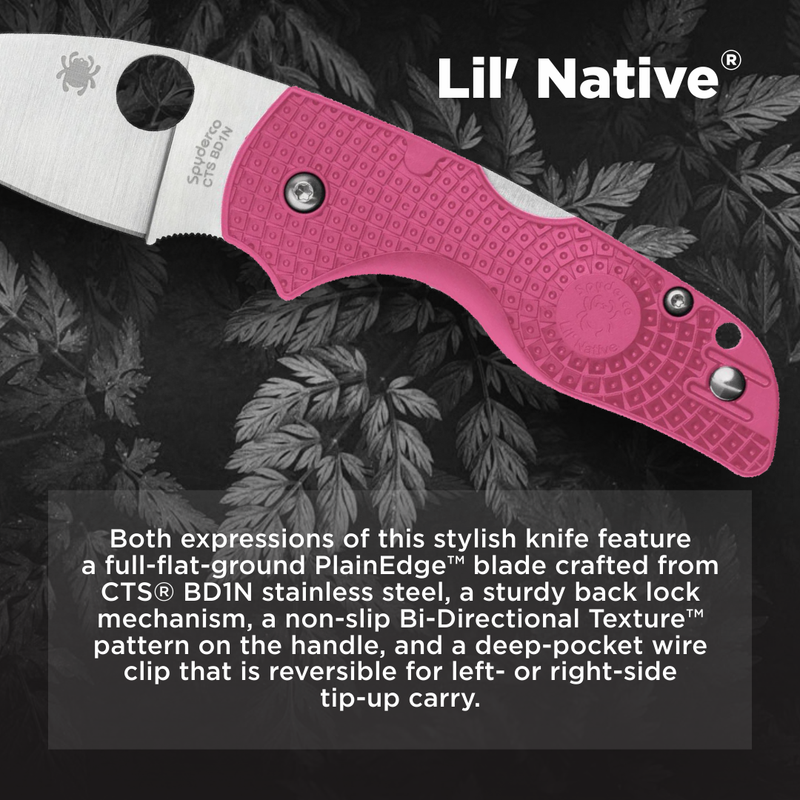 Spyderco Lil' Native Lightweight Pink 2.42" Plain Edge Folding Pocket Knife (C230PPN)