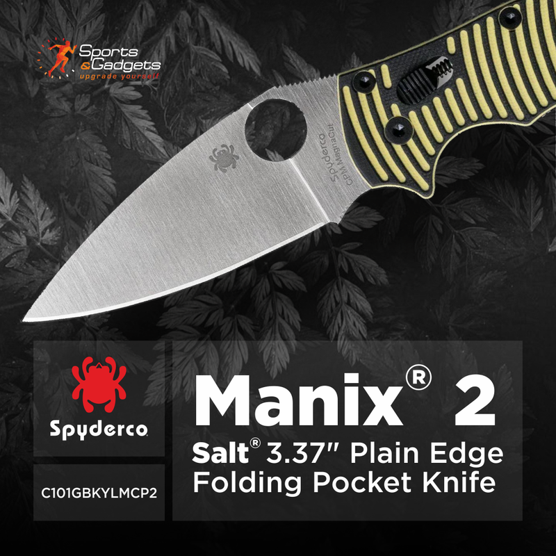 Spyderco Manix 2 Salt Yellow/Black 3.37in Plain Edge Folding Pocket Knife (C101GBKYLMCP2)
