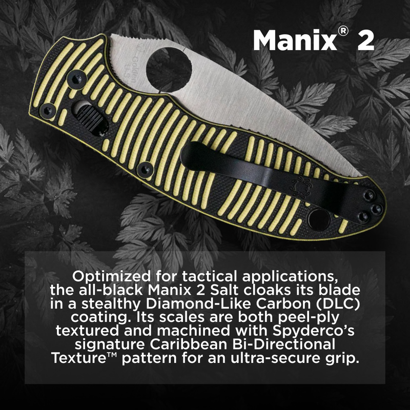Spyderco Manix 2 Salt Yellow/Black 3.37in Plain Edge Folding Pocket Knife (C101GBKYLMCP2)